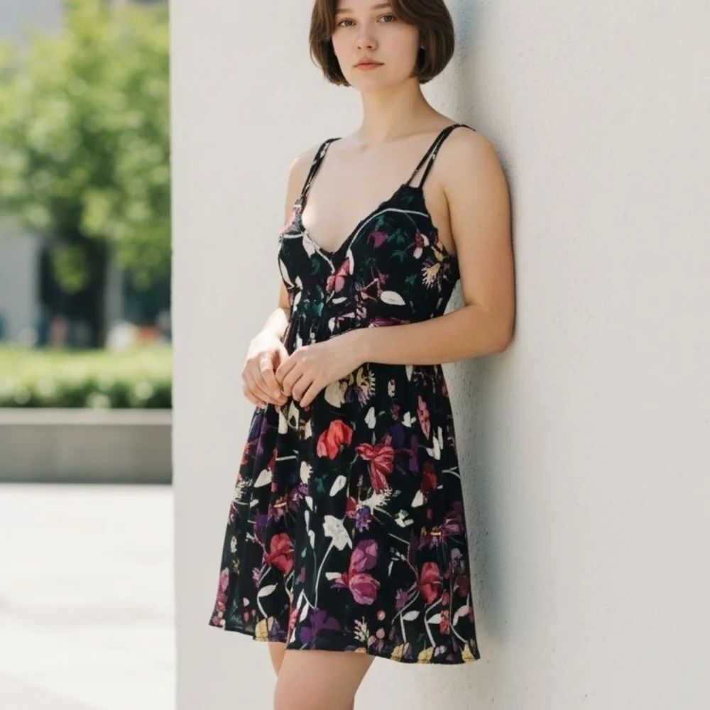 Forever 21 Navy Floral Babydoll Dress – Strappy Button Front NWT Boho Chic